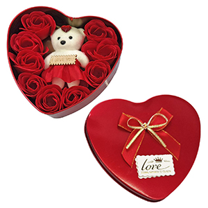 22-3051 Large heart box 9 roses & bear χονδρική, Valentine Items χονδρική