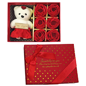 22-3053 Box with 6 roses & teddy bear χονδρική, Valentine Items χονδρική