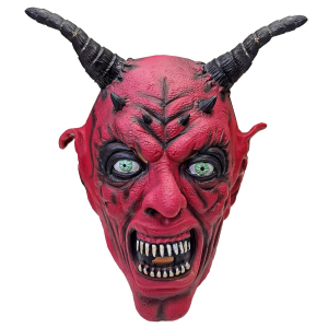 3-2524 Red monster latex mask with horns and hair χονδρική, Carnival Items χονδρική