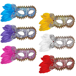 3-2569 Venetian eye mask with lace & feather χονδρική, Carnival Items χονδρική