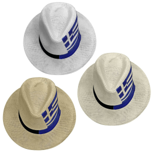 42-3209 Straw Cowboy hat with Greek flag ribbon χονδρική, Summer Items χονδρική