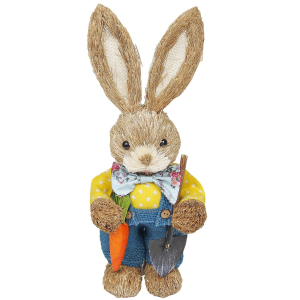 73-2162 Rabbit standing, straw hat, blue pants, holding a carrot shovel χονδρική, Easter Items χονδρική