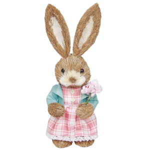 73-2163 Standing rabbit in a pink plaid dress holding a flower χονδρική, Easter Items χονδρική