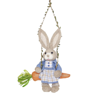 73-2168 Rabbit wicker swing carrot girl χονδρική, Easter Items χονδρική