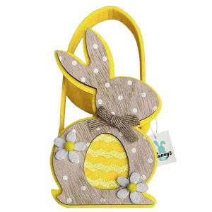 73-2175 Yellow felt basket with wooden rabbit χονδρική, Easter Items χονδρική