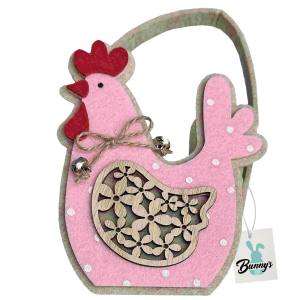 73-2176 Felt basket with pink wooden hen with bell χονδρική, Easter Items χονδρική