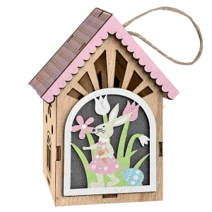 73-2177 Hanging house with pink roof & rabbit χονδρική, Easter Items χονδρική