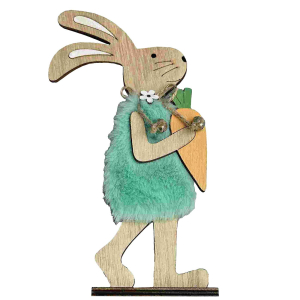 73-2181 Wooden decorative rabbit with turquoise fur & carrot χονδρική, Easter Items χονδρική