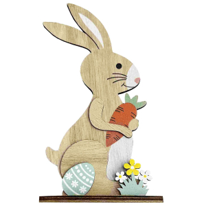 73-2182 Wooden decorative rabbit with egg, flowers & carrot χονδρική, Easter Items χονδρική