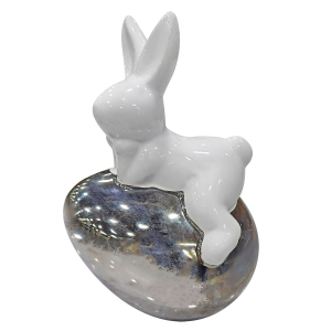 73-2205 Ceramic rabbit in a silver egg χονδρική, Easter Items χονδρική