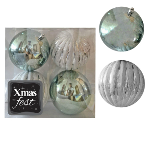 93-3564 Embossed antique mix balls with grey-green packs=4pcs φ10 χονδρική, Christmas Items χονδρική