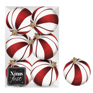 93-3576 White balls with red stripes pack=6pcs φ8 χονδρική, Christmas Items χονδρική