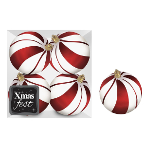 93-3577 White balls with red stripes pack=4pcs φ10 χονδρική, Christmas Items χονδρική