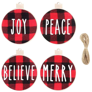 93-3596 Ornaments wooden checkered wishes set=3 pcs χονδρική, Christmas Items χονδρική