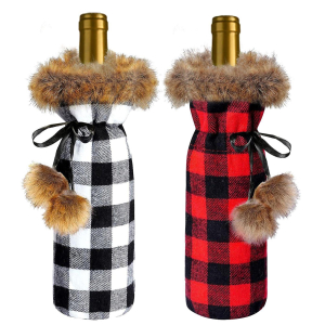 93-3619 Checkered wine case with fur χονδρική, Christmas Items χονδρική