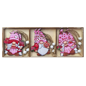 93-3661 Ornaments wooden gnome pink set=9 pcs display χονδρική, Christmas Items χονδρική