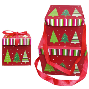 93-3734 xmas paper boxes with trees set=3 pcs χονδρική, Christmas Items χονδρική